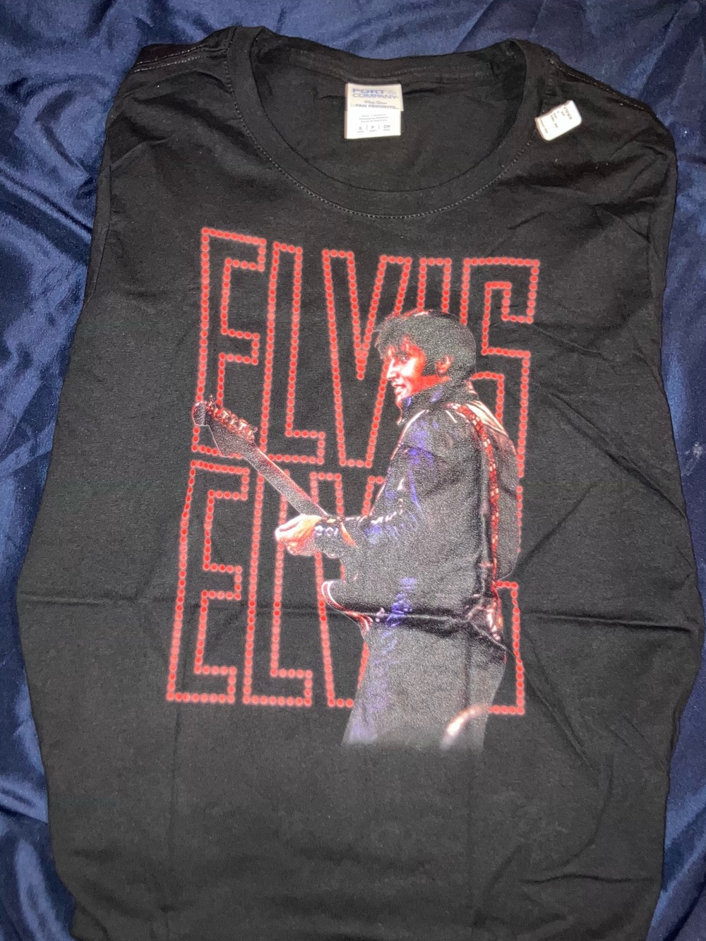 Port and Company Black Elvis Graphic Tee with Red Lettering